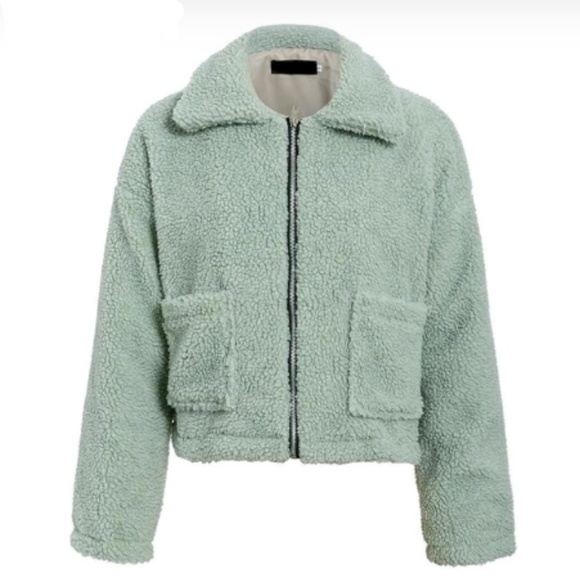 Teddy Bear Faux Shearling Cropped Jacket | Mint - Picture 5 of 6
